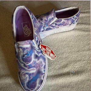 VANS Classic Slip On Platform Shoes BUTTERFLY DREAMS Purple Pink White Wmns 7.5
